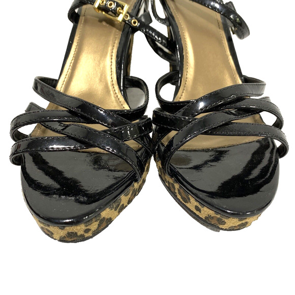 Fioni Strappy Platforms High Heels Sandals Black Patent & Tan Animal Print 8.5M - Picture 3 of 10